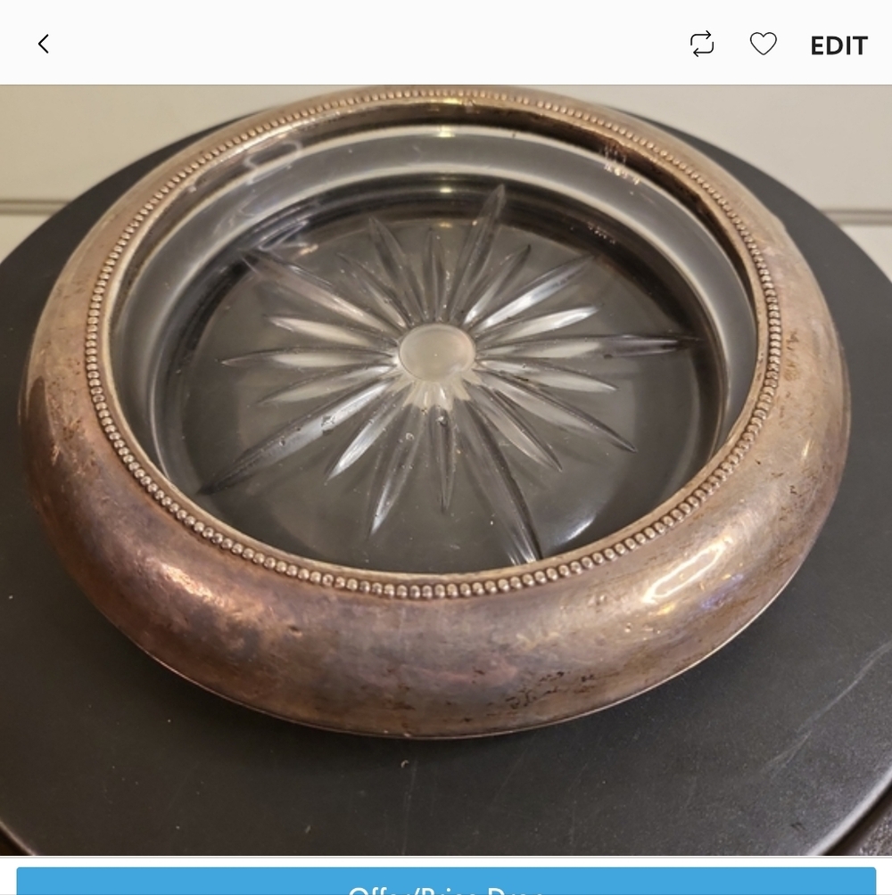 Sterling Silver and Glass Wine Bottle Coaster / Trinket Dish 7" Frank Whiting Co - Picture 8 of 12